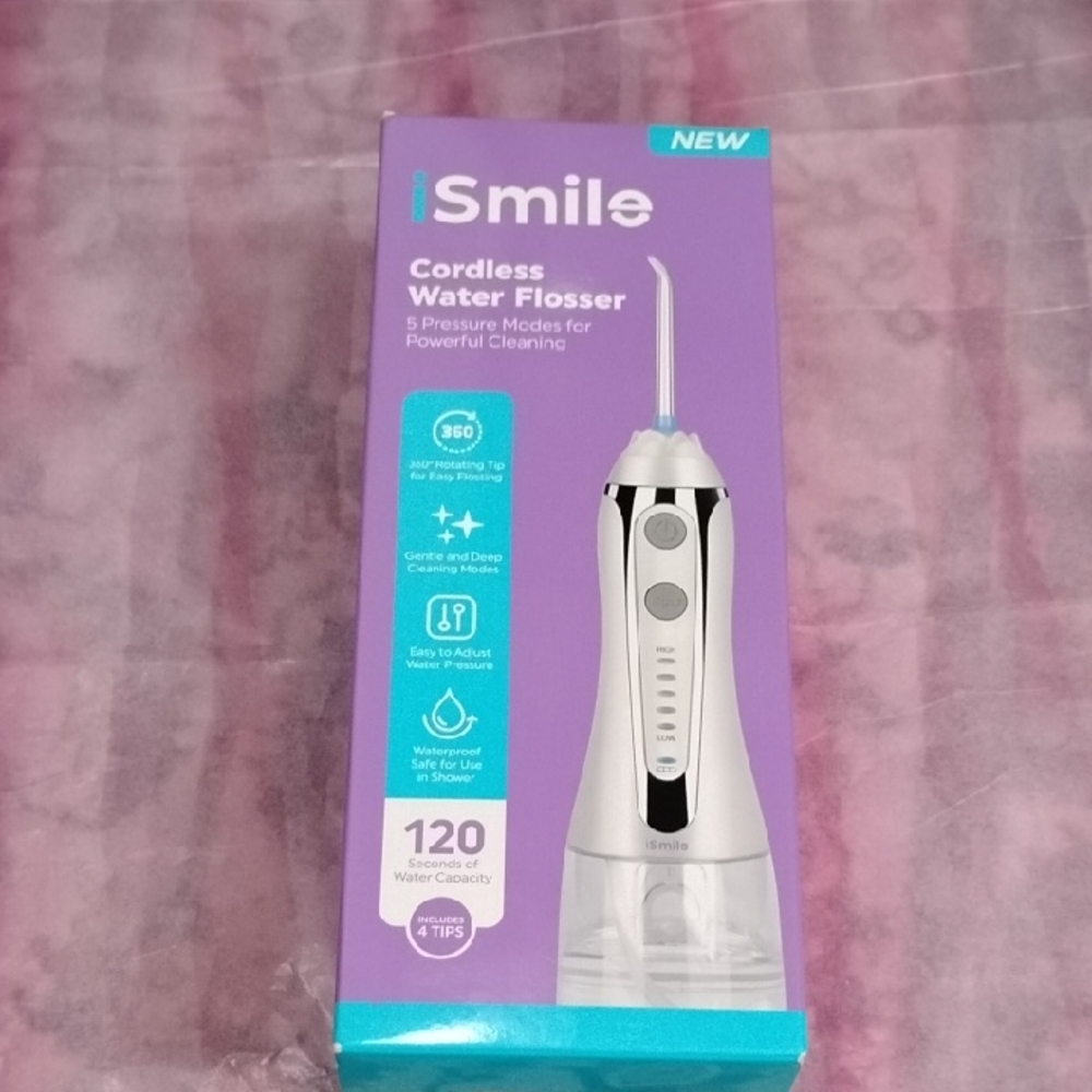 iSmile Cordless Water Flosser - White and Silver NWOT